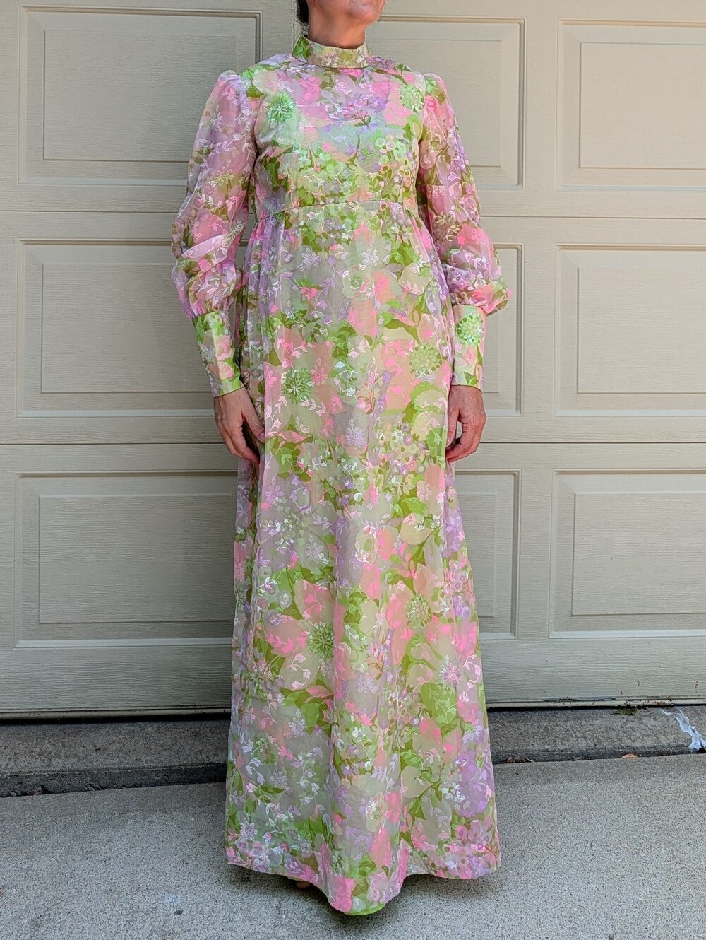 1970's FLOCKED FLORAL maxi DRESS S 70's